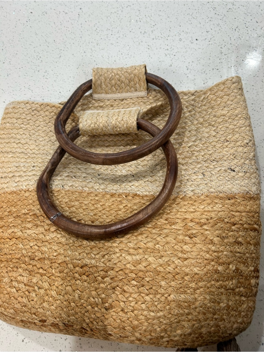 JJILL Natural Two-Tone Jute StrawTote with Wooden Handles - Picture 3 of 5